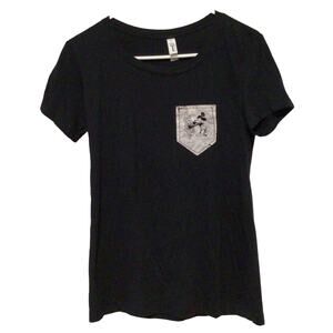 Ideal T Next Level Women's Black Steamboat Willie Pocket Tee Shirt Large Size